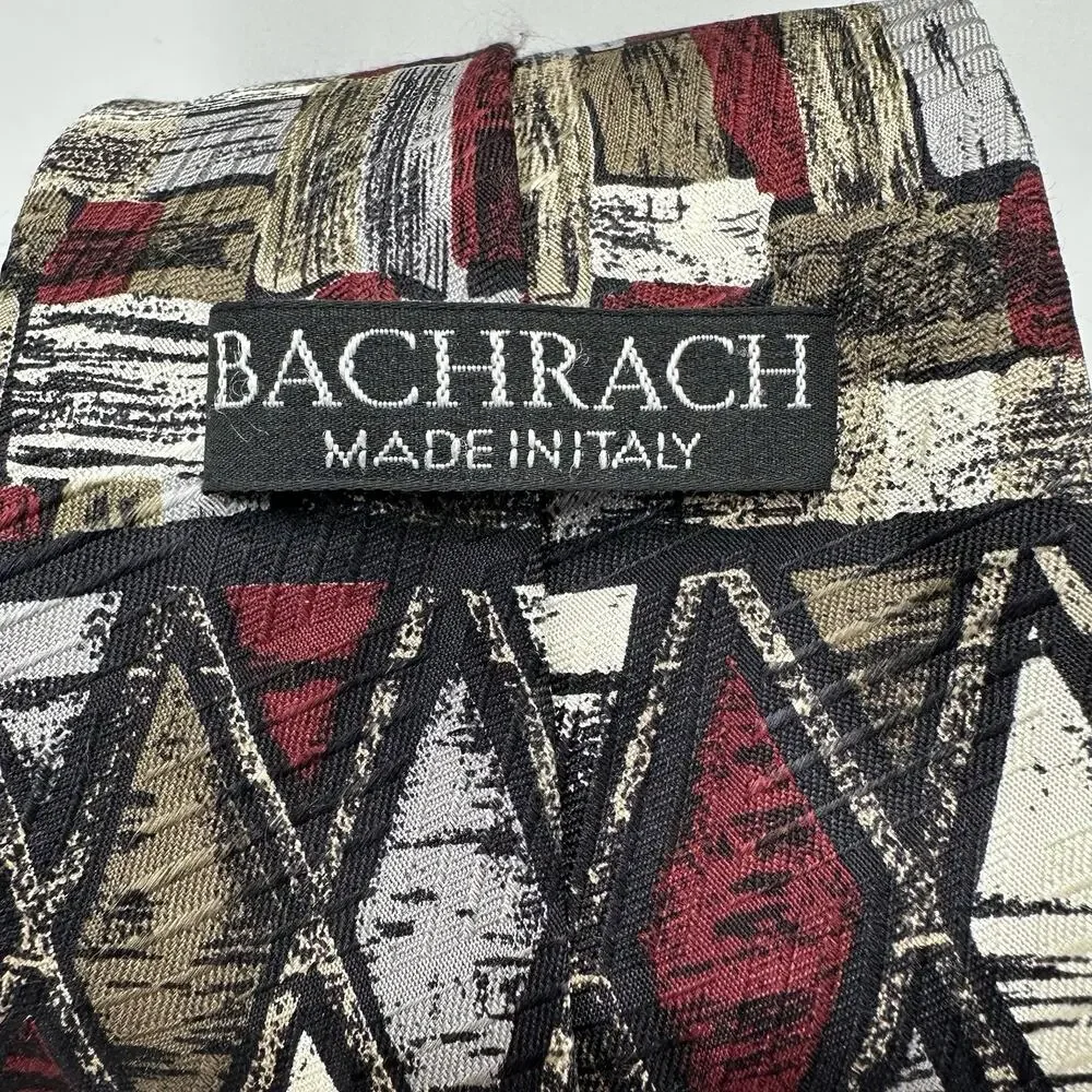Bachrach‎ Tie Made In Italy 100% Silk Geometric Diamond Red Gray Black